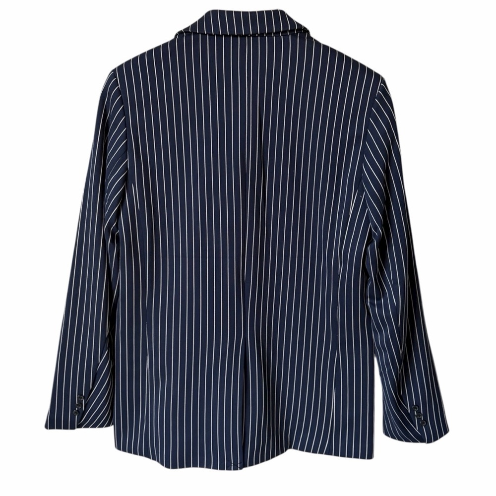 Leze The Lable Sierra Boyfriend Pinstripe Blue White Blazer Women's Medium - Picture 9 of 13